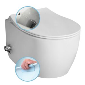 Isvea SENTIMENTI CLEANWASH závěsná WC mísa, Rimless, integrovaný ventil a bidet. sprška, 36x51cm, bílá