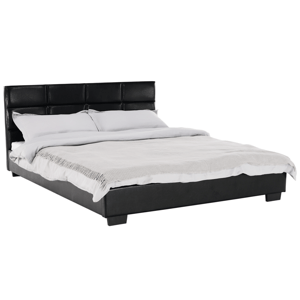 Kondela Manželská postel s roštem, 160x200, černá ekokůže, MIKEL