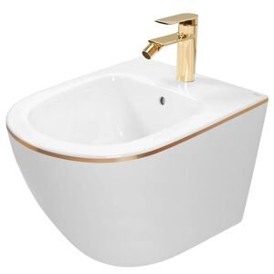 Závěsný bidet REA CARLO MINI, bílá/zlatý lem