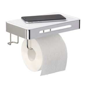 WENKO Držák WC papíru s poličkou BEZ VRTÁNÍ Premium Plus kovově lesklý 10x22x16 cm