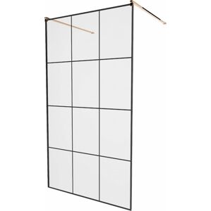 MEXEN/S KIOTO samostatně stojící sprchová zástěna 100 x 200, transparent/černá vzor 8 mm, růžové zlato 800-100-002-60-77
