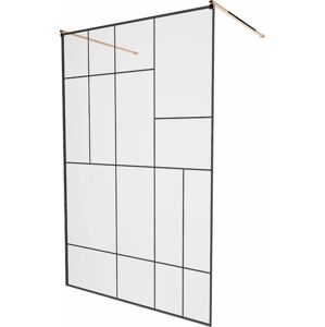MEXEN/S KIOTO samostatně stojící sprchová zástěna 100 x 200, transparent/černá vzor 8 mm, růžové zlato 800-100-002-60-78