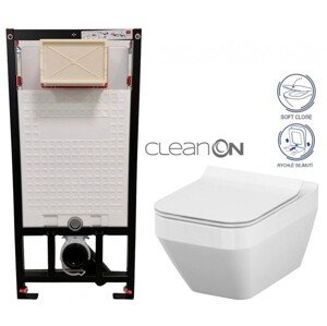 DEANTE Podomítkový rám, pro závěsné WC mísy bez tlačítka + WC CERSANIT CLEANON CREA čtverec + SEDÁTKO CST_WC01 X CR2