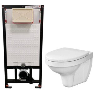 DEANTE Podomítkový rám, pro závěsné WC mísy bez tlačítka + WC CERSANIT DELFI + SEDÁTKO CST_WC01 X DE1