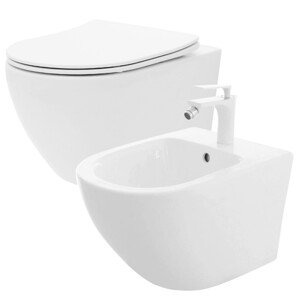 REA Sada závěsné WC mísy CARLO Flat Mini Rimless + závěsného Bidetu CARLO Mini KPL-C2760